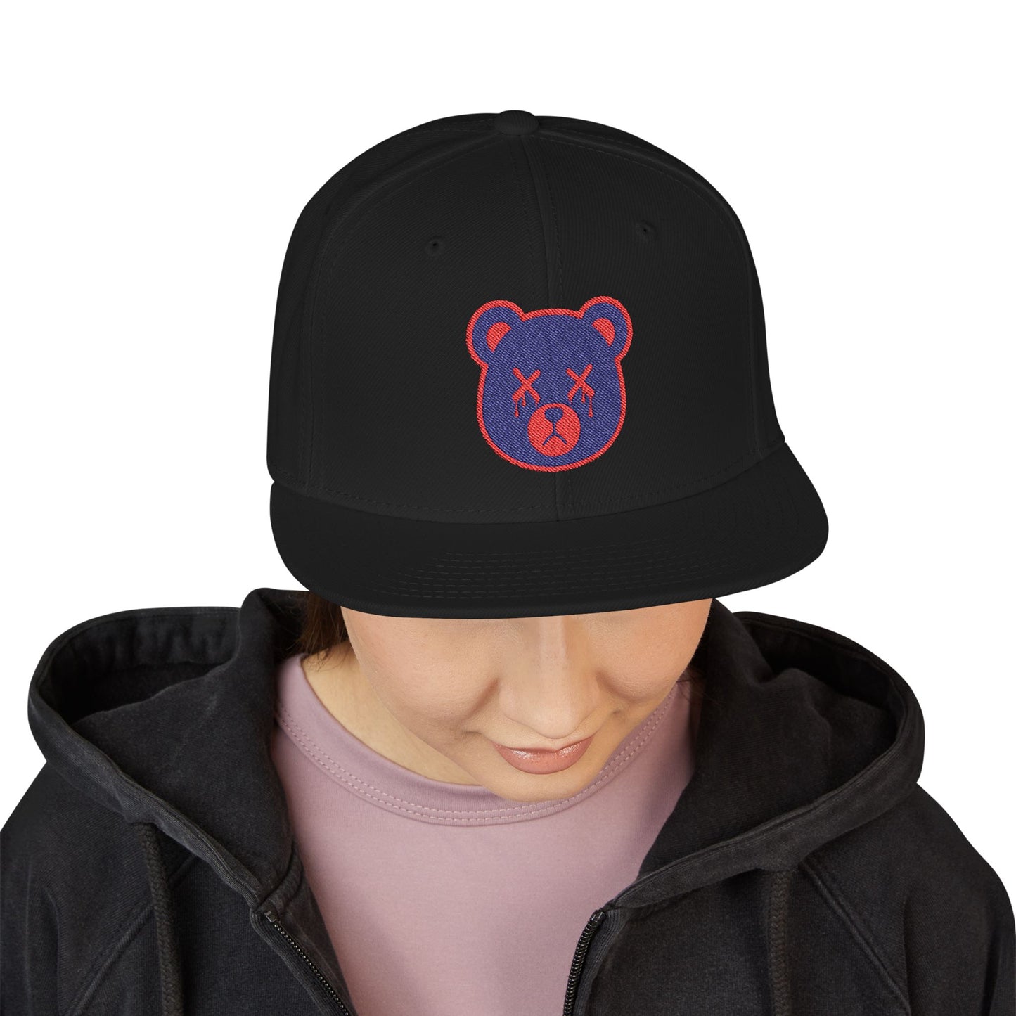 "Wicked Way" Deady Bear Head Blue & Red Snapback