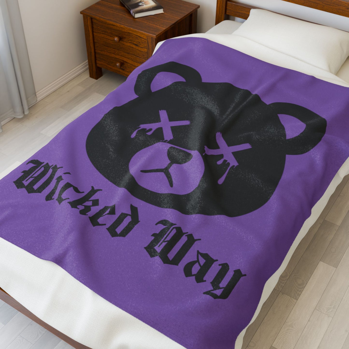 Light Purple "Wicked Way" Dead Bear Head Velveteen Plush Blanket