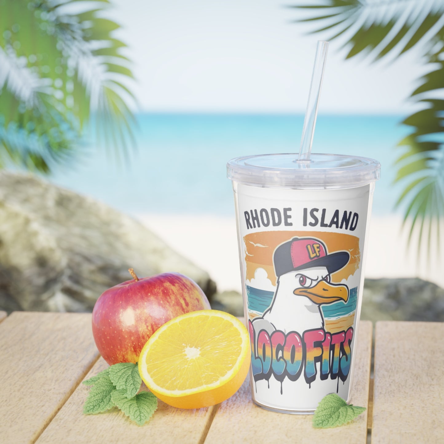 Loco Fits Rhode Island Seagull Plastic Tumbler with Straw - Fun and Stylish Travel Mug