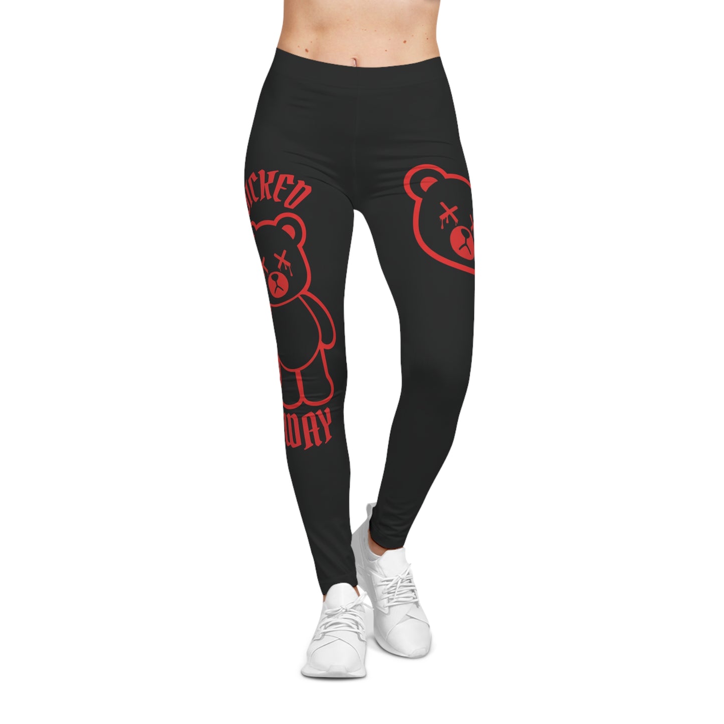 "Wicked Way" Deady Bear Black & Red Women's Casual Leggings