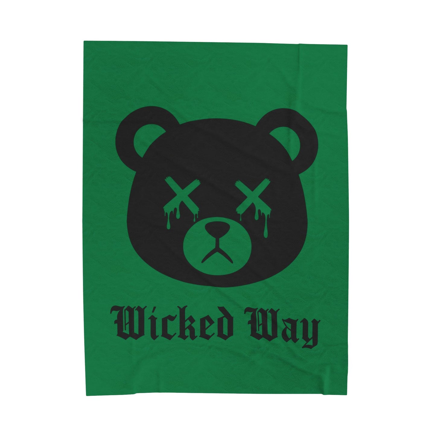 Green "Wicked Way" Dead Bear Head Velveteen Plush Blanket