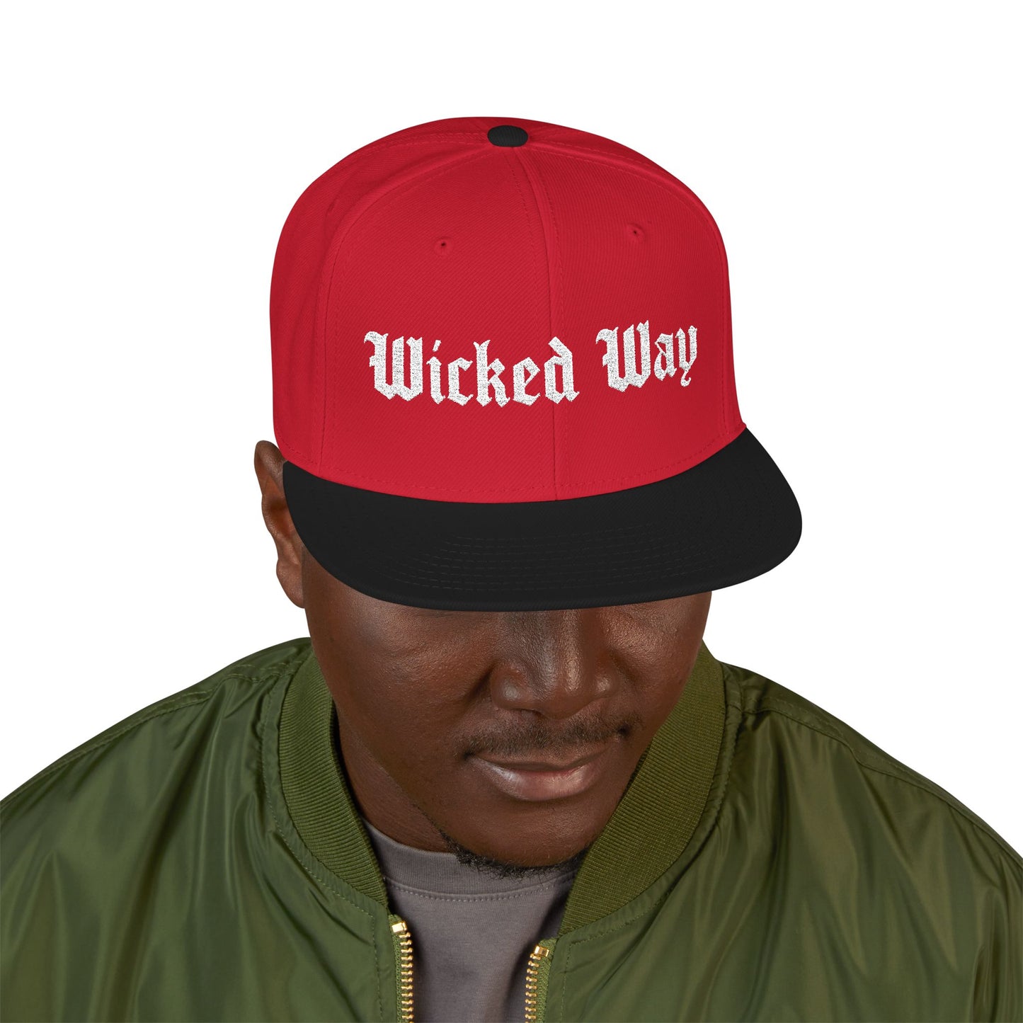 Base "Wicked Way" White Gothic Script Snapback