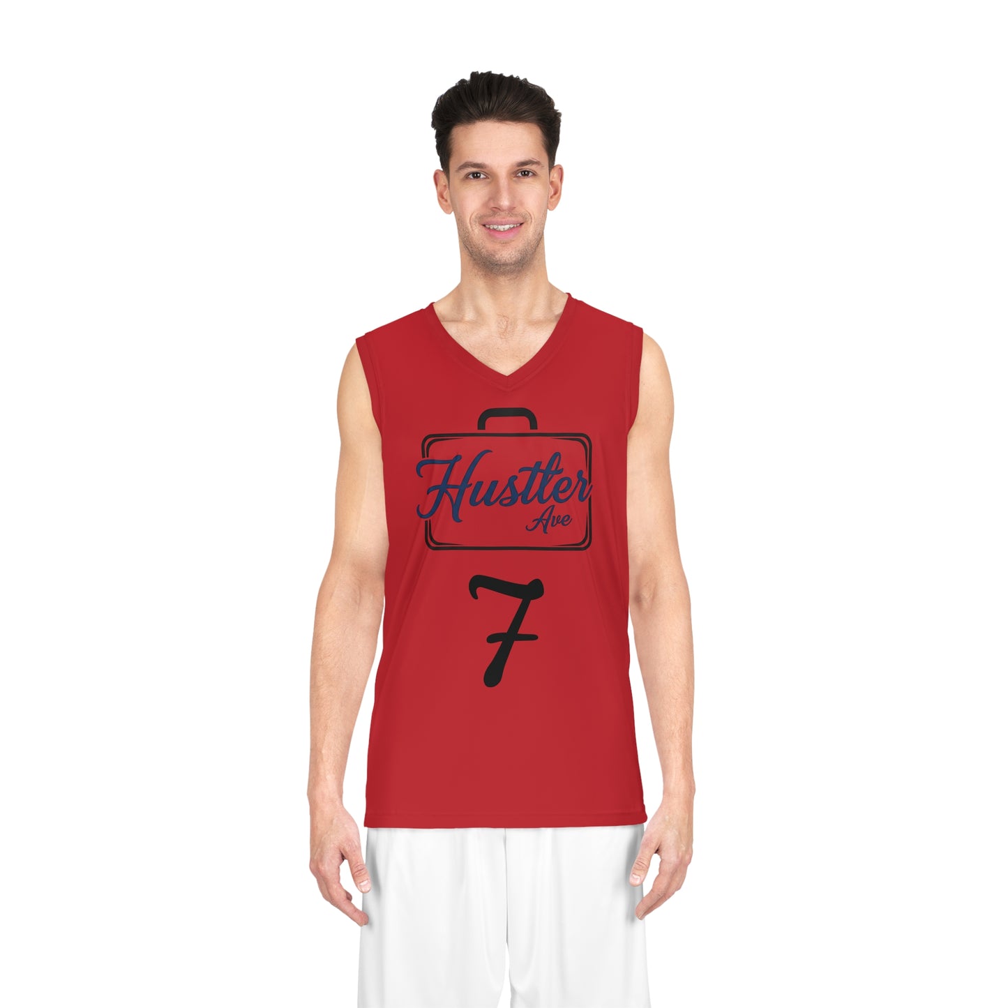 Red "Hustler Ave" #7 All Business Alt. Basketball Jersey