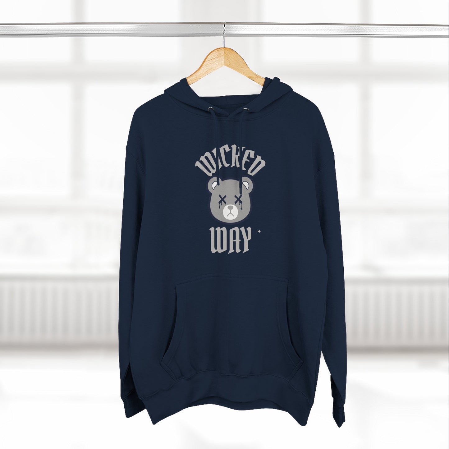 Navy "Wicked Way" Deady Bear Grey, White, Navy Fleece Hoodie