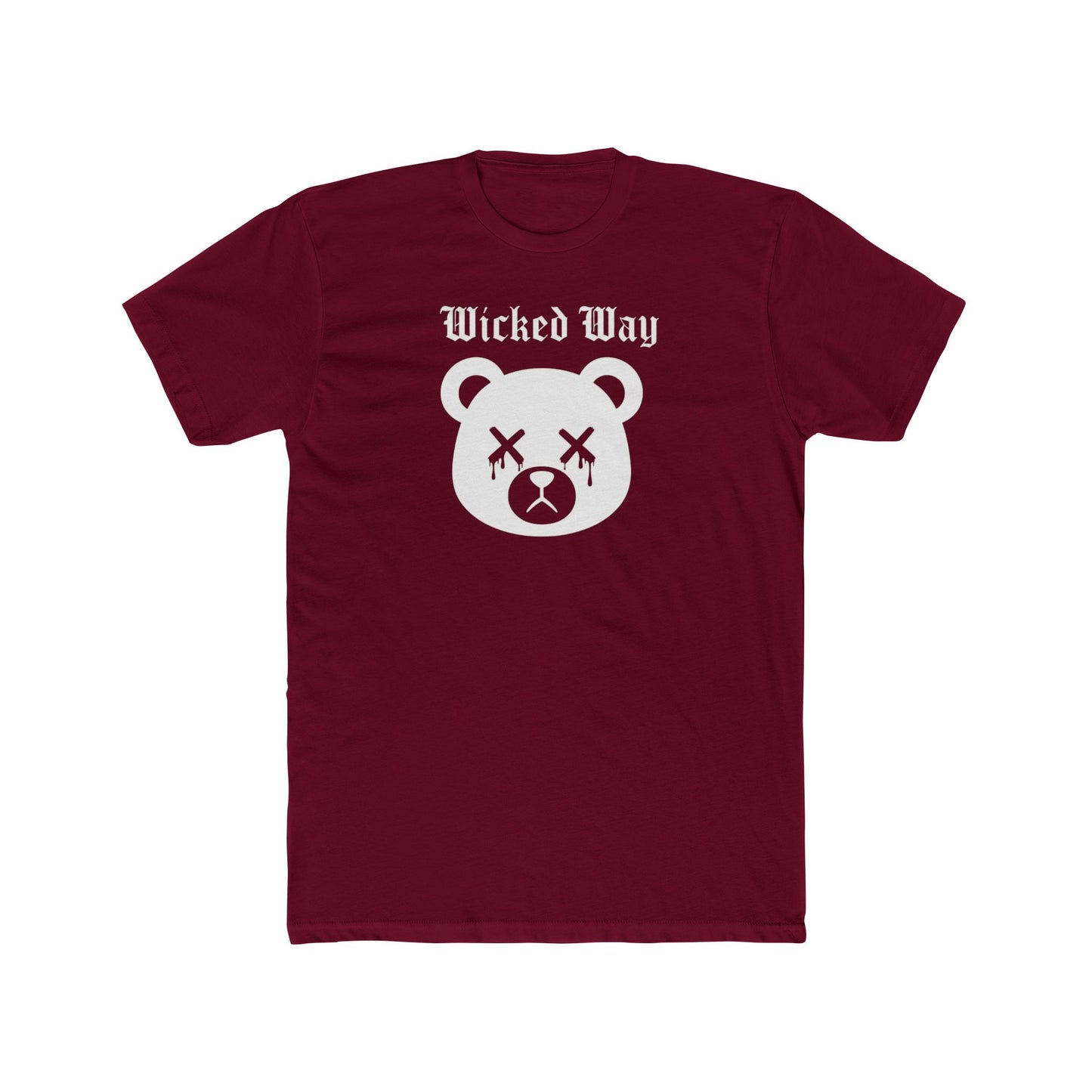 "Wicked Way" Dead Bear Head White Logo Cotton Crew Tee