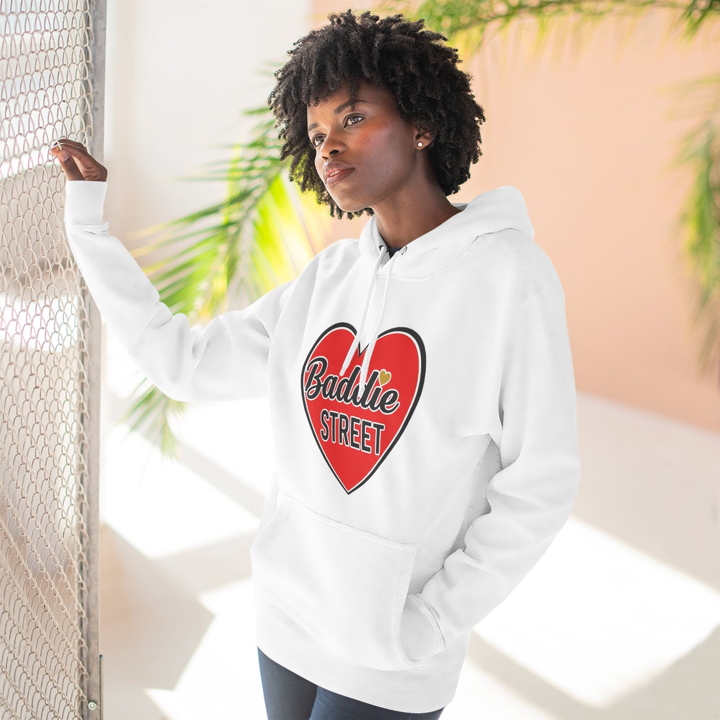 "Baddie Street" Red Heart Large Logo Fleece Hoodie