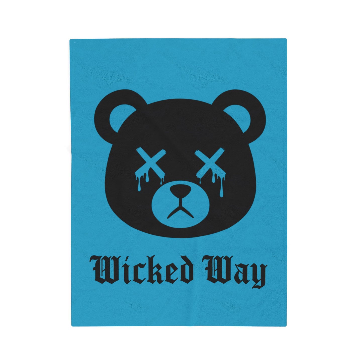 Teal "Wicked Way" Dead Bear Head Velveteen Plush Blanket