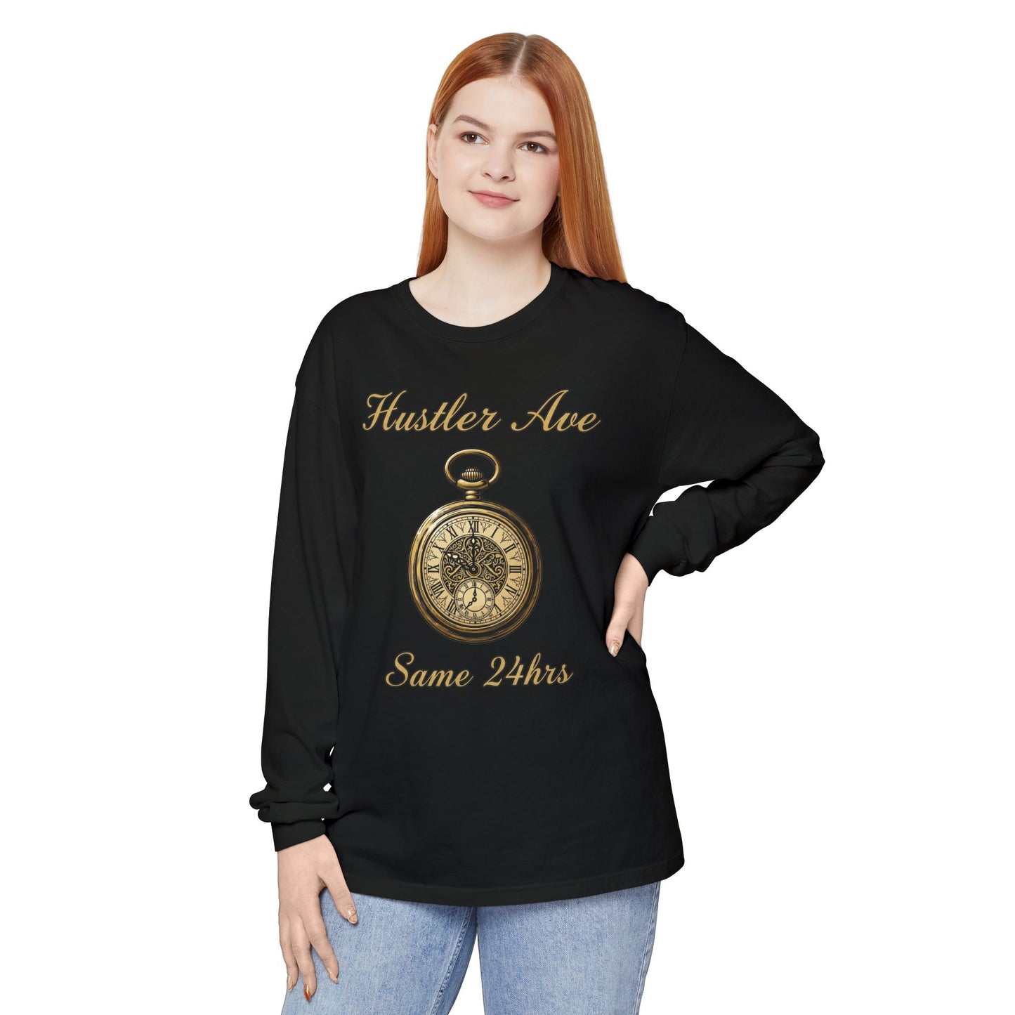 "Hustler Ave" Same 24Hrs Pocket Watch Long Sleeve Tee