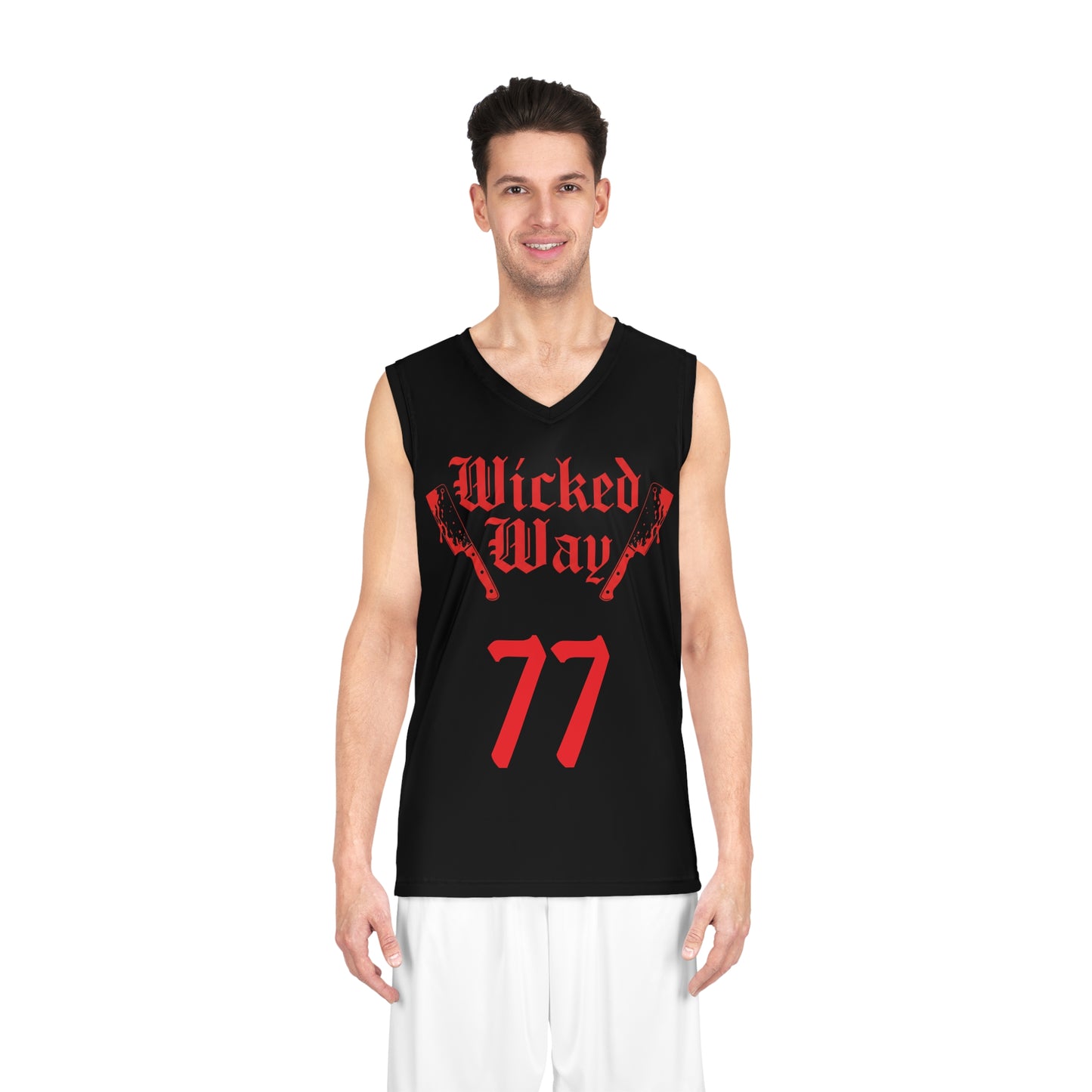 Black & Red "Wicked Way" #77 Double Butcher Knives Basketball Jersey