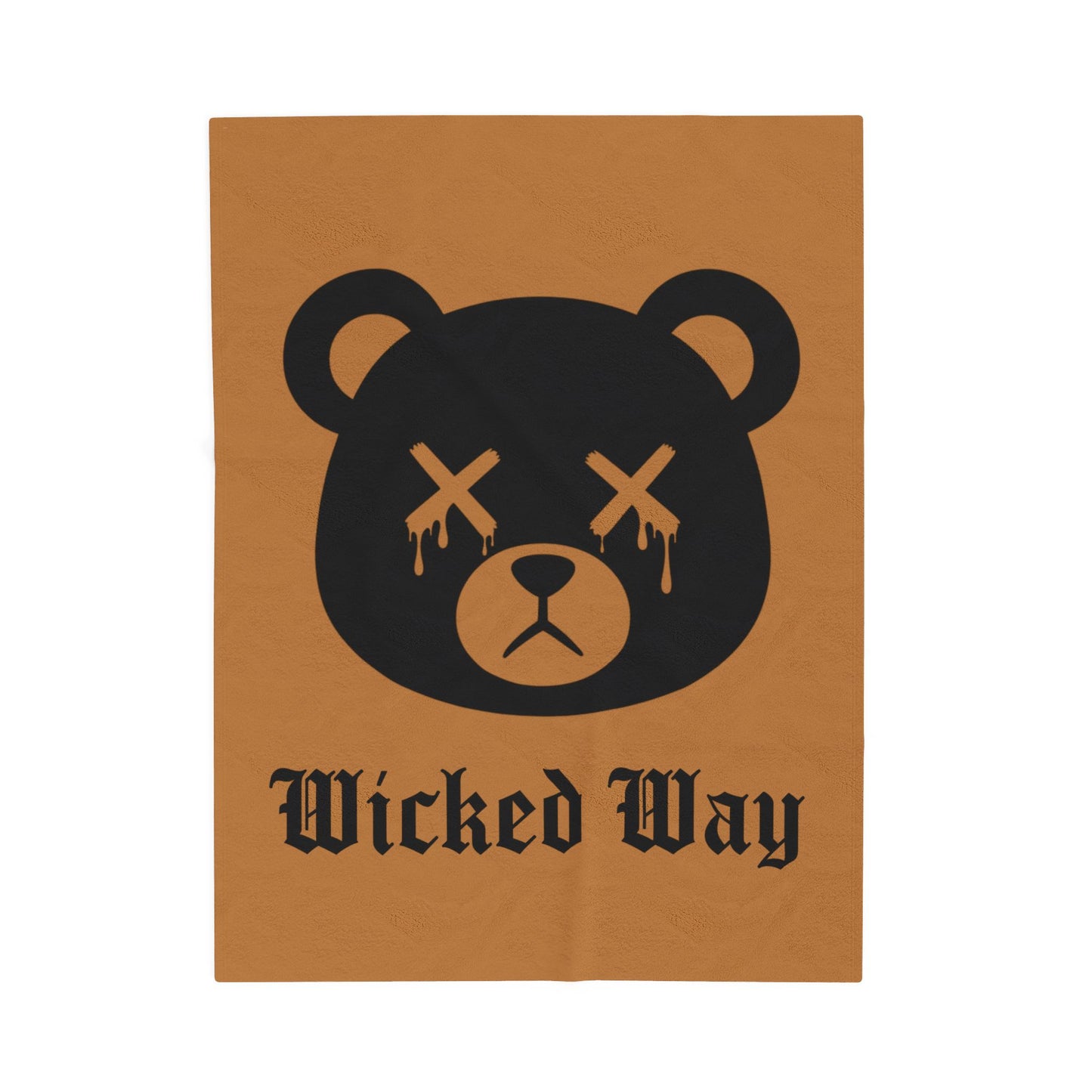 Light Brown "Wicked Way" Dead Bear Head Velveteen Plush Blanket