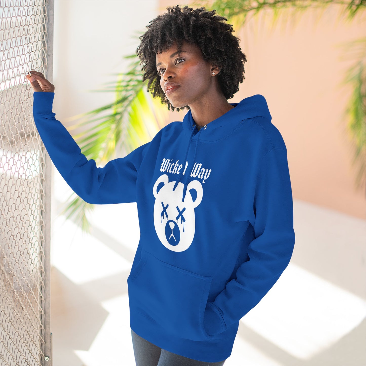 "Wicked Way" Deady Bear Head White Logo Hoodie