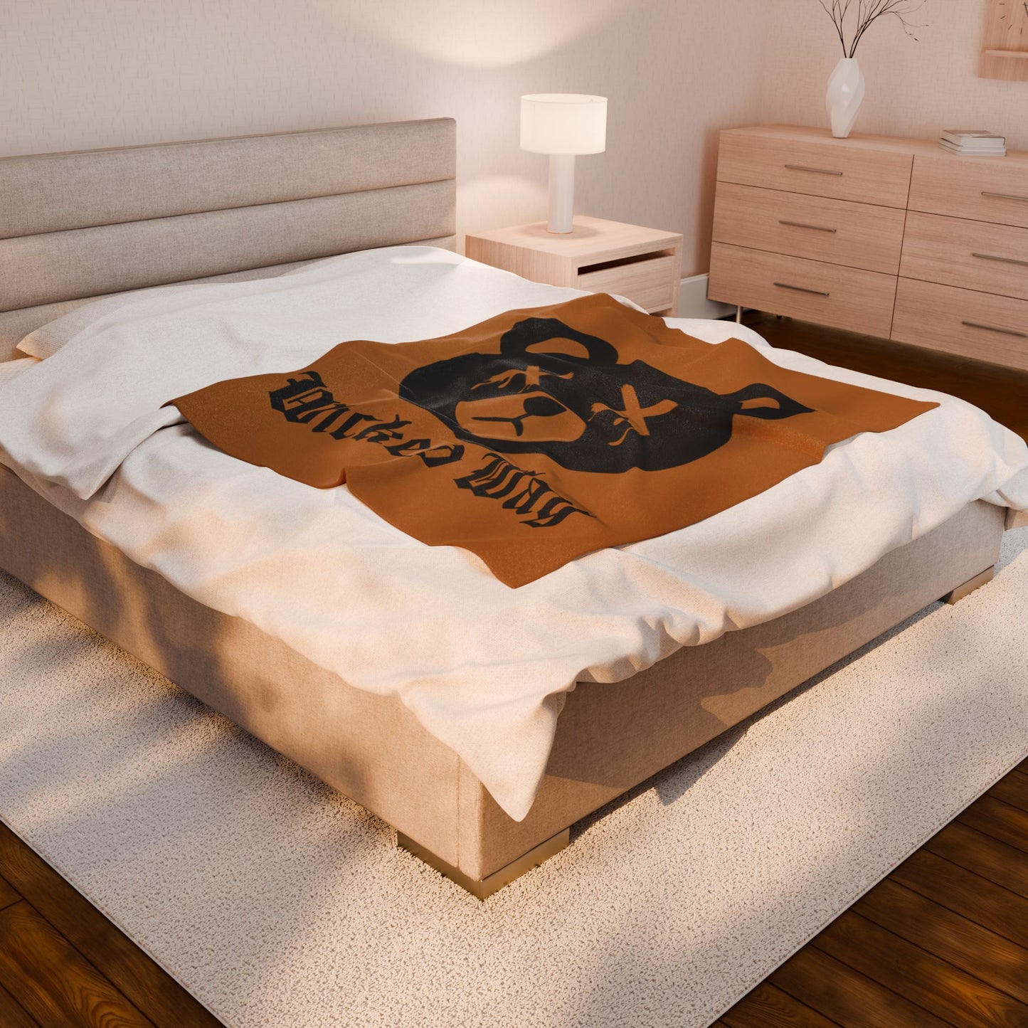 Light Brown "Wicked Way" Dead Bear Head Velveteen Plush Blanket