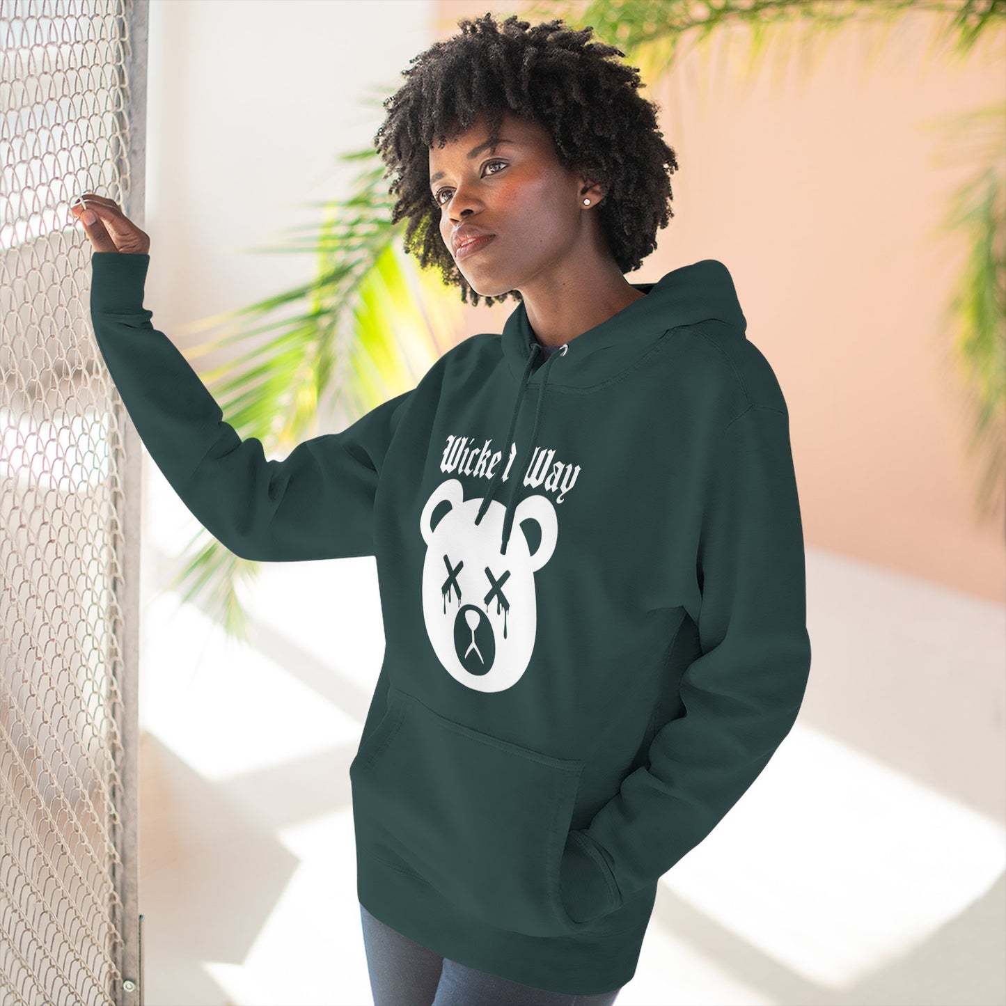 "Wicked Way" Deady Bear Head White Logo Hoodie