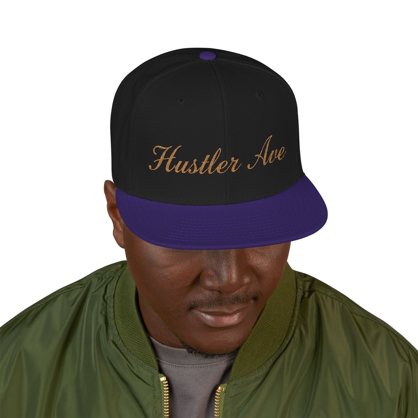 "Hustler Ave" Gold Edition Cursive Snapback Hat