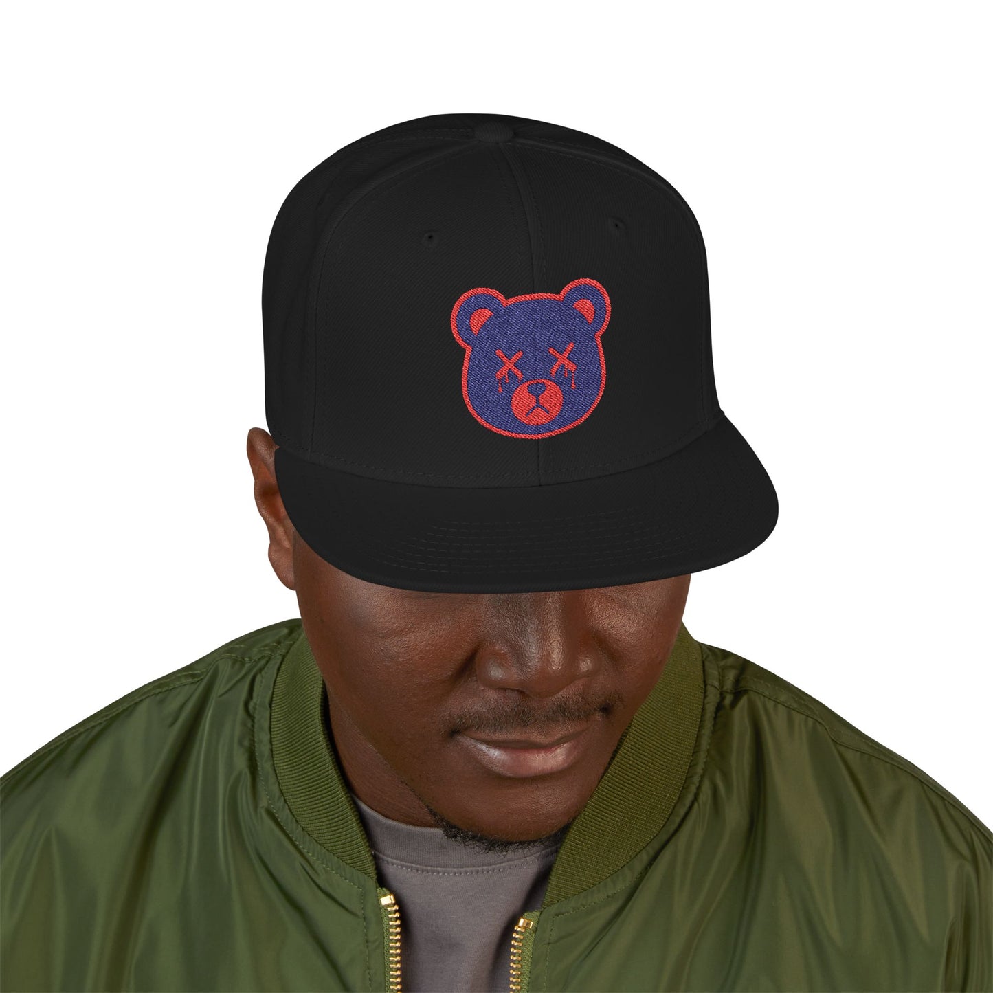 "Wicked Way" Deady Bear Head Blue & Red Snapback