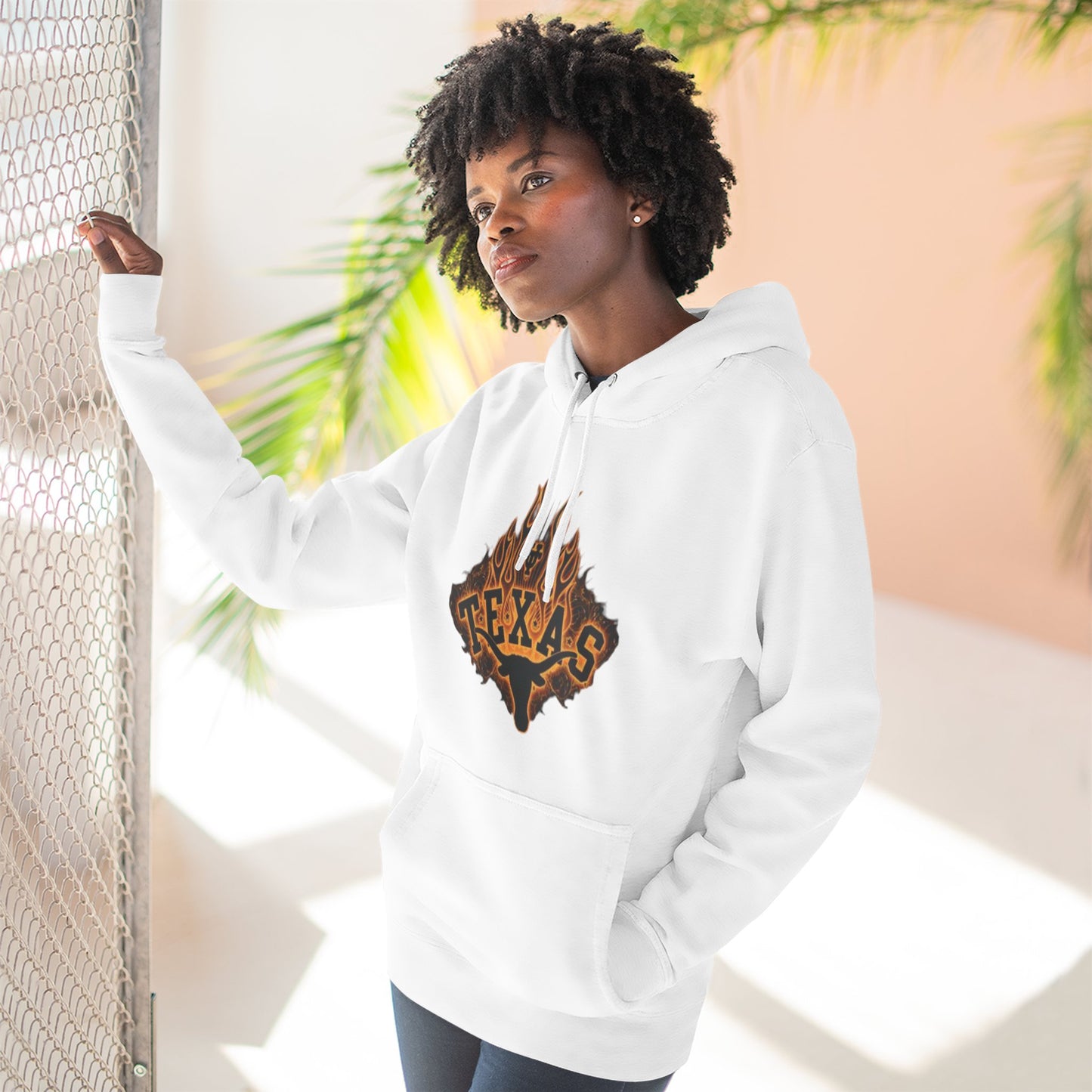 'Texas Firey Longhorn' Three-Panel Fleece Hoodie