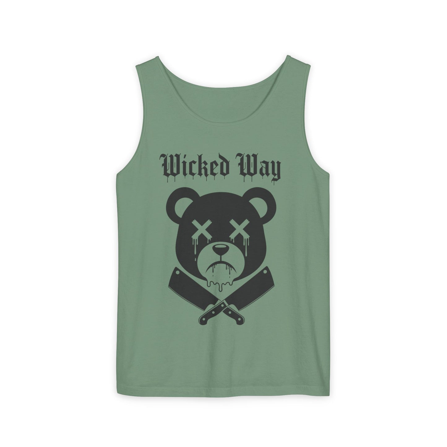 Limited Edition "Wicked Way" Drippy Bear Head Double Butcher Knife Tank Top