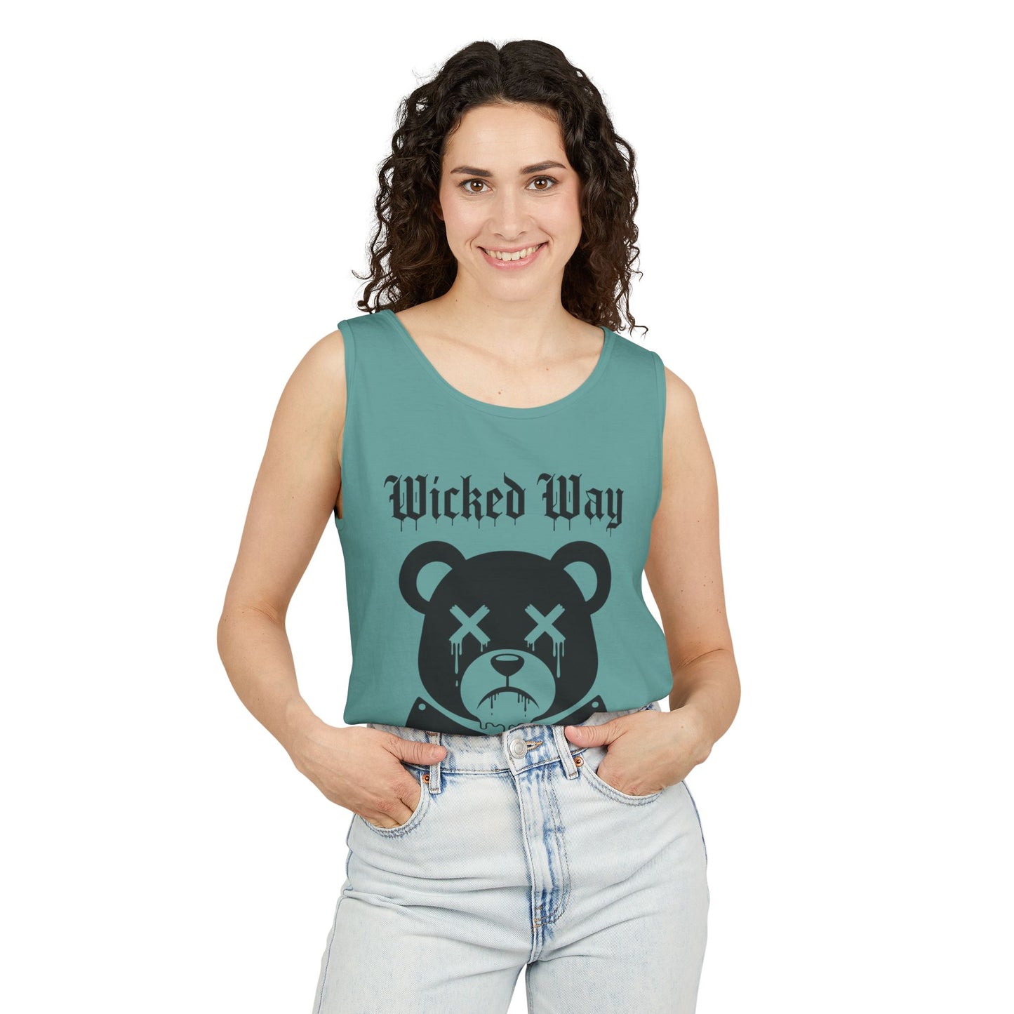 Limited Edition "Wicked Way" Drippy Bear Head Double Butcher Knife Tank Top