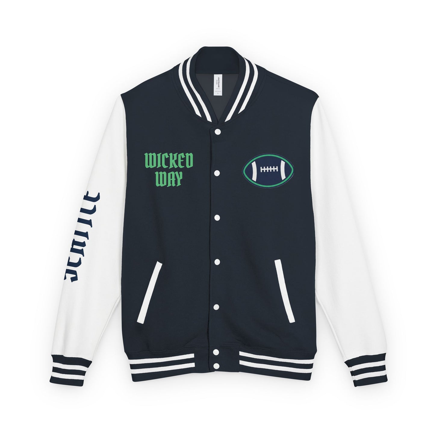 Navy Blue & White "Wicked Way" Seattle Deady Bear Football Heavyweight Letterman Jacket