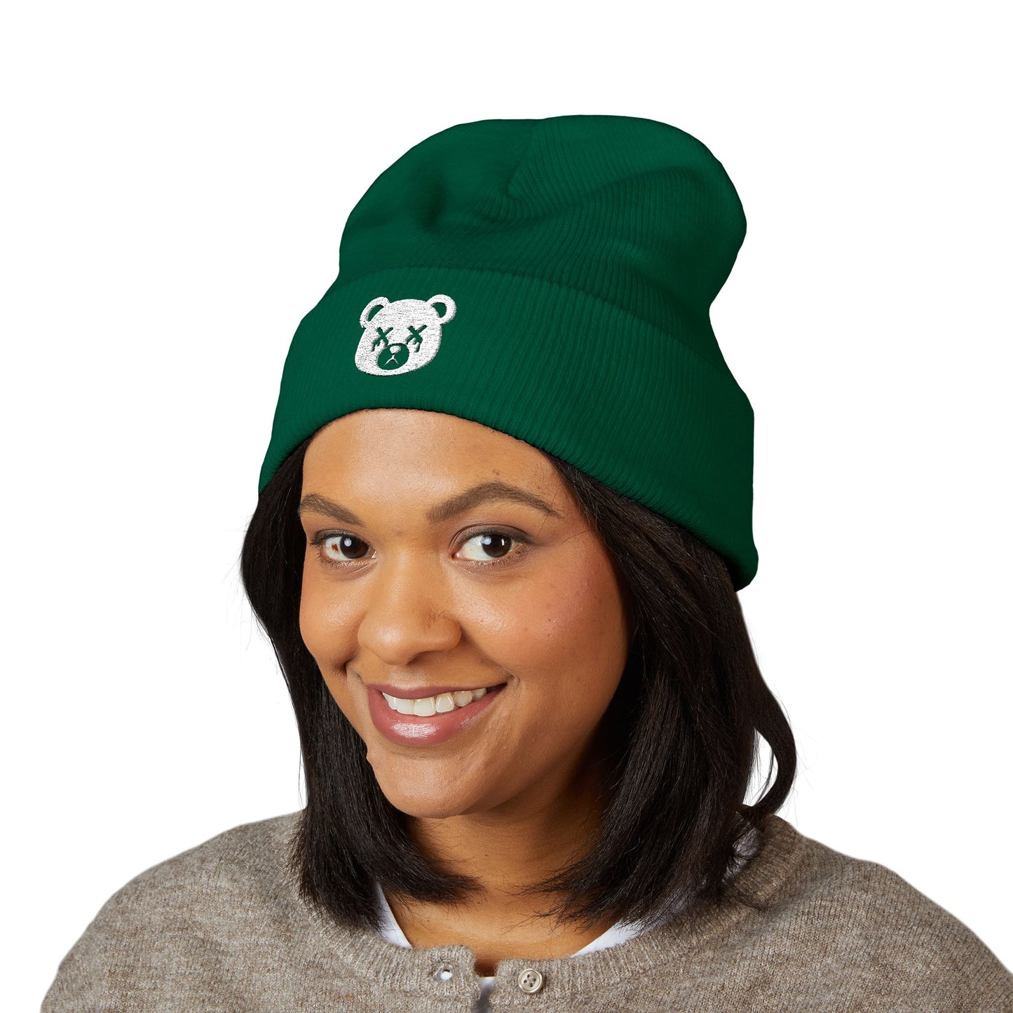 "Wicked Way" Dead Bear Head White Embroidered Beanie