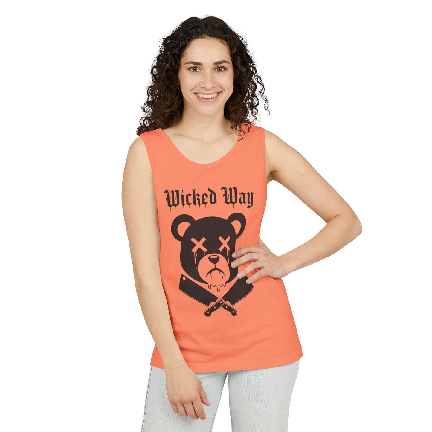 Limited Edition "Wicked Way" Drippy Bear Head Double Butcher Knife Tank Top