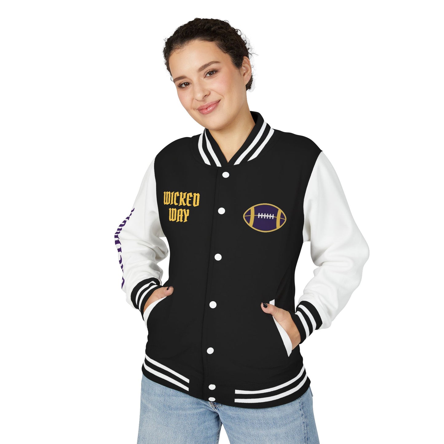 Black & White "Wicked Way" Baltimore Deady Bear Football Heavyweight Letterman Jacket