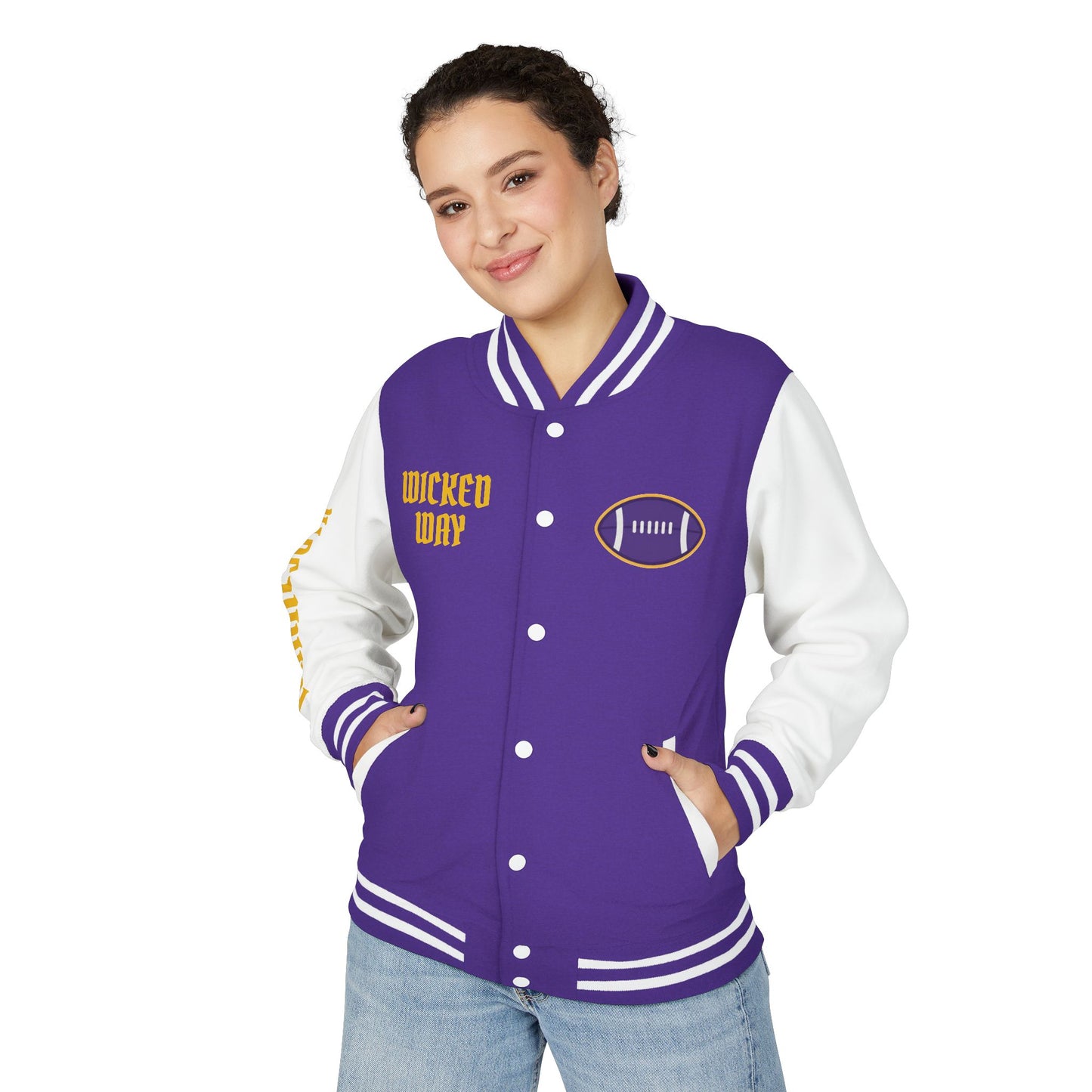 Purple & White "Wicked Way" Minnesota Deady Bear Football Heavyweight Letterman Jacket