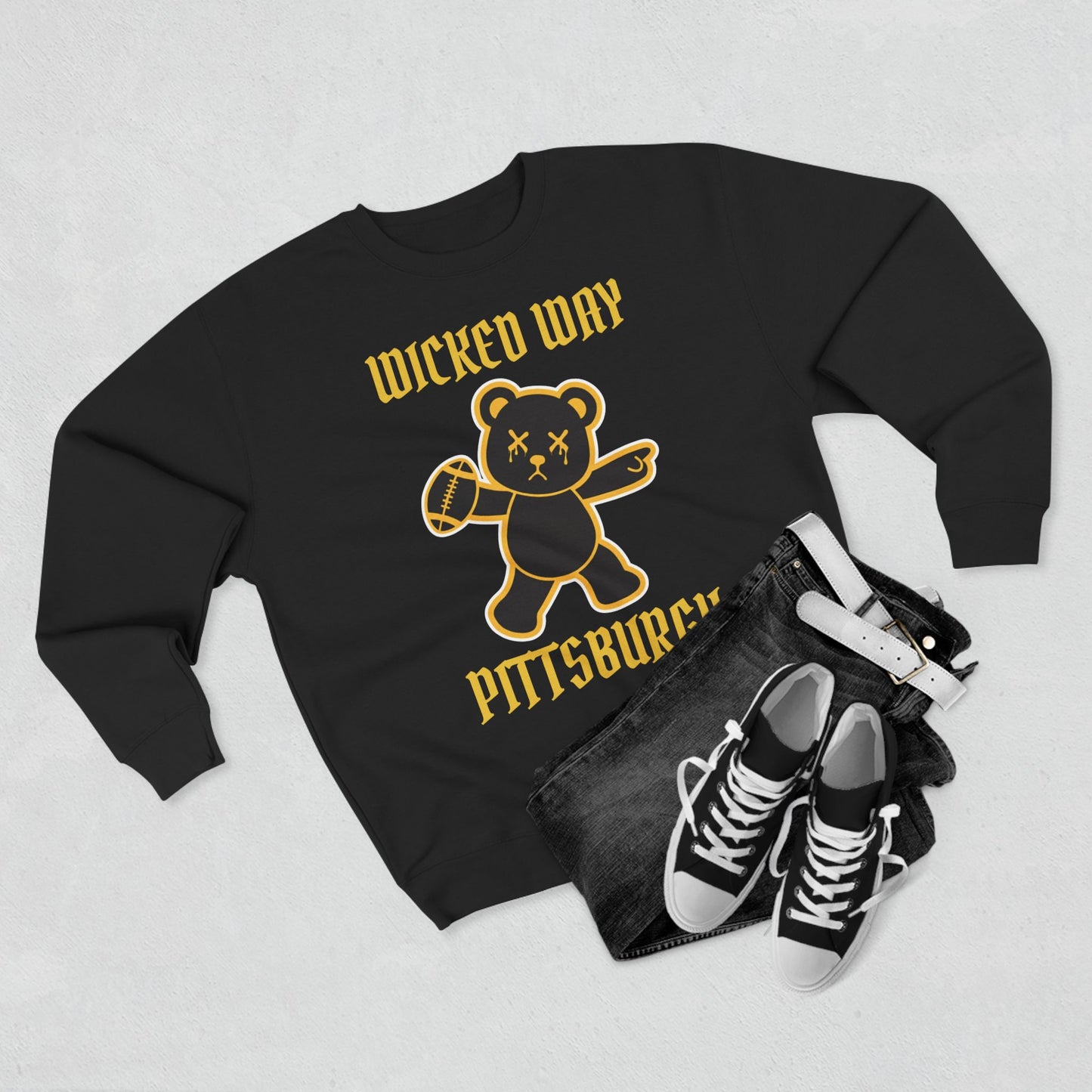 "Wicked Way" Deady Bear Football Pittsburgh Crewneck Sweatshirt