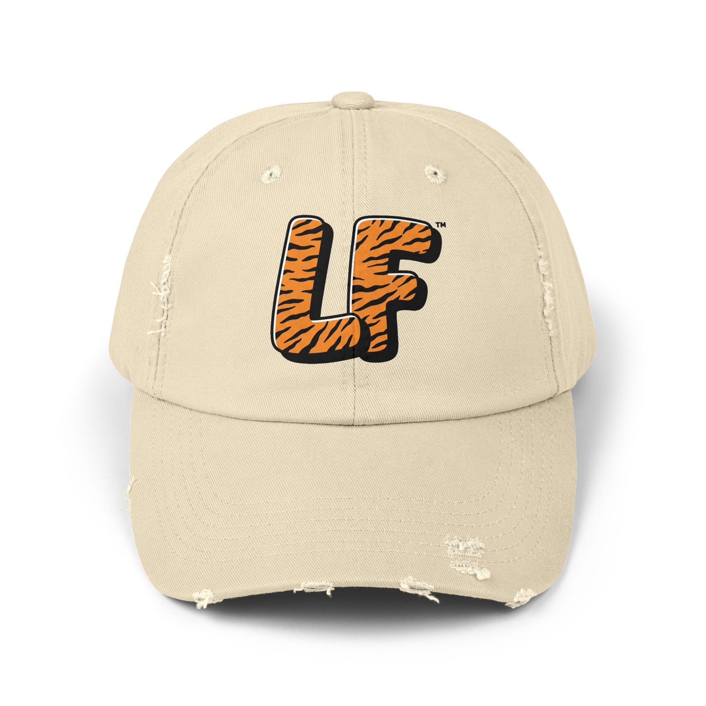 Unisex Distressed Cap with Tiger Print 'LF' Logo - Trendy Casual Hat