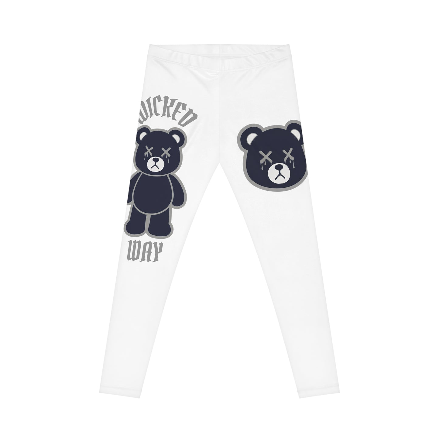 "Wicked Way" Deady Bear White, Grey & Navy Blue Women's Casual Leggings