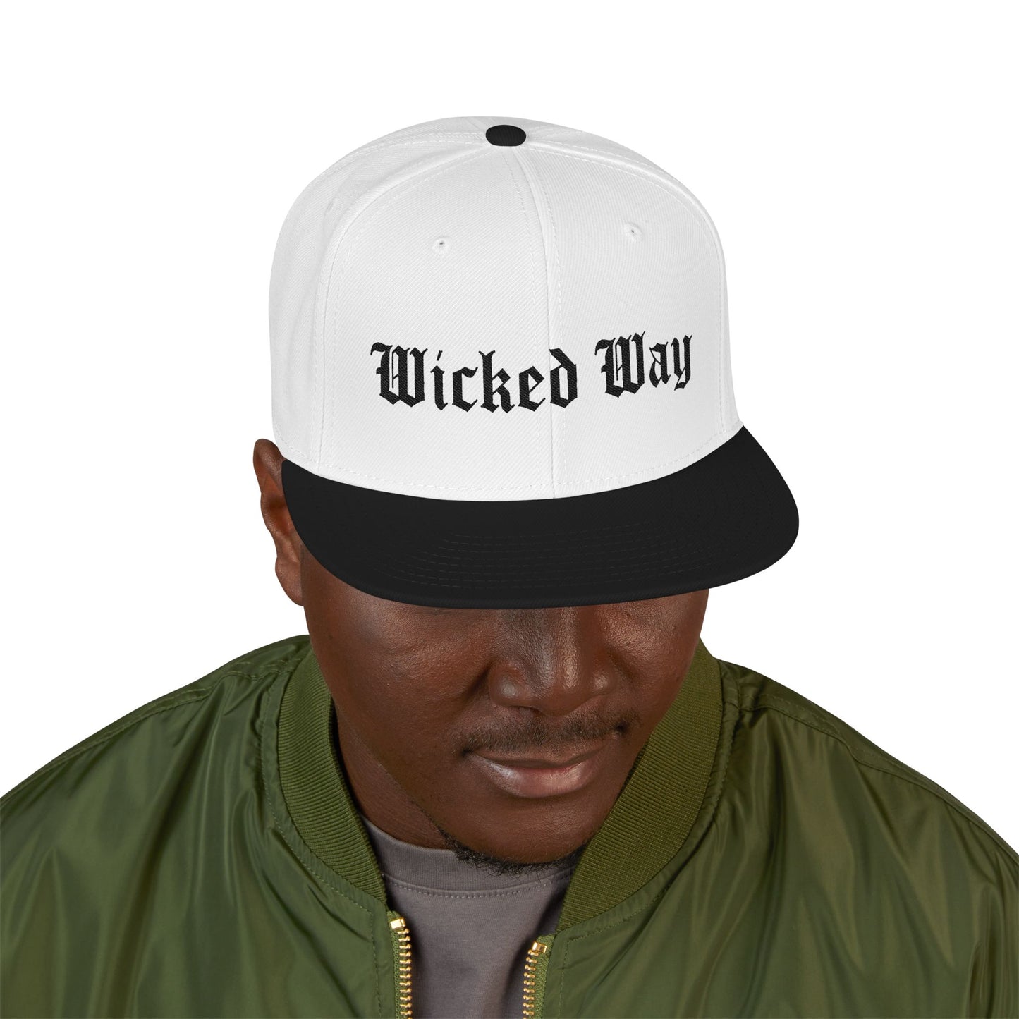 "Wicked Way" Black Gothic Script Flat Bill Cap
