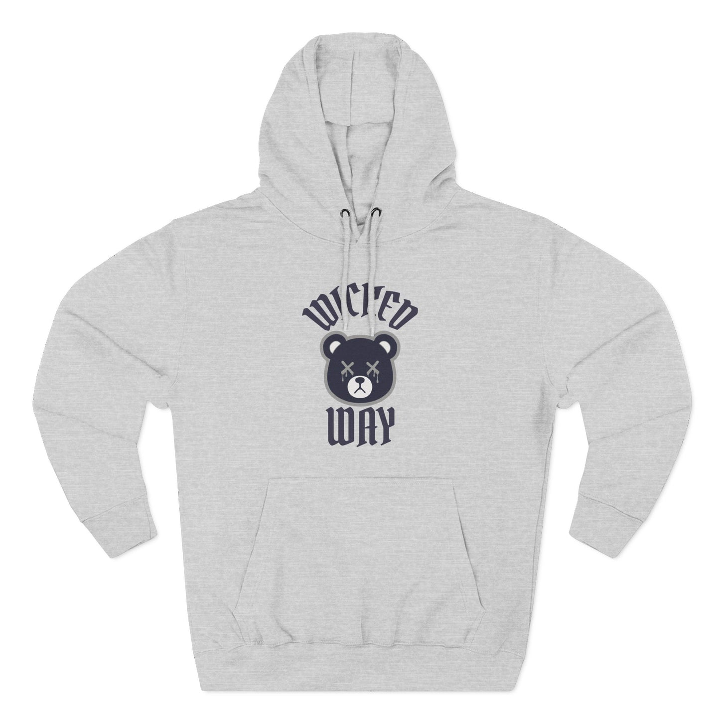 White/Grey "Wicked Way" Deady Bear Navy & Grey Fleece Hoodie