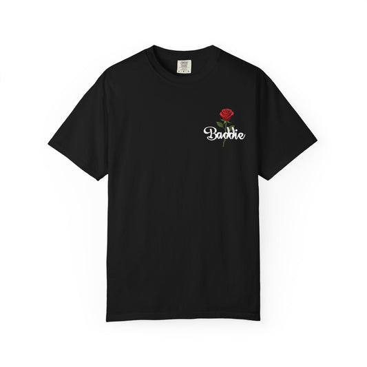 "Baddie Street" Labeled Baddie Rose Pocket Logo Graphic T-Shirt