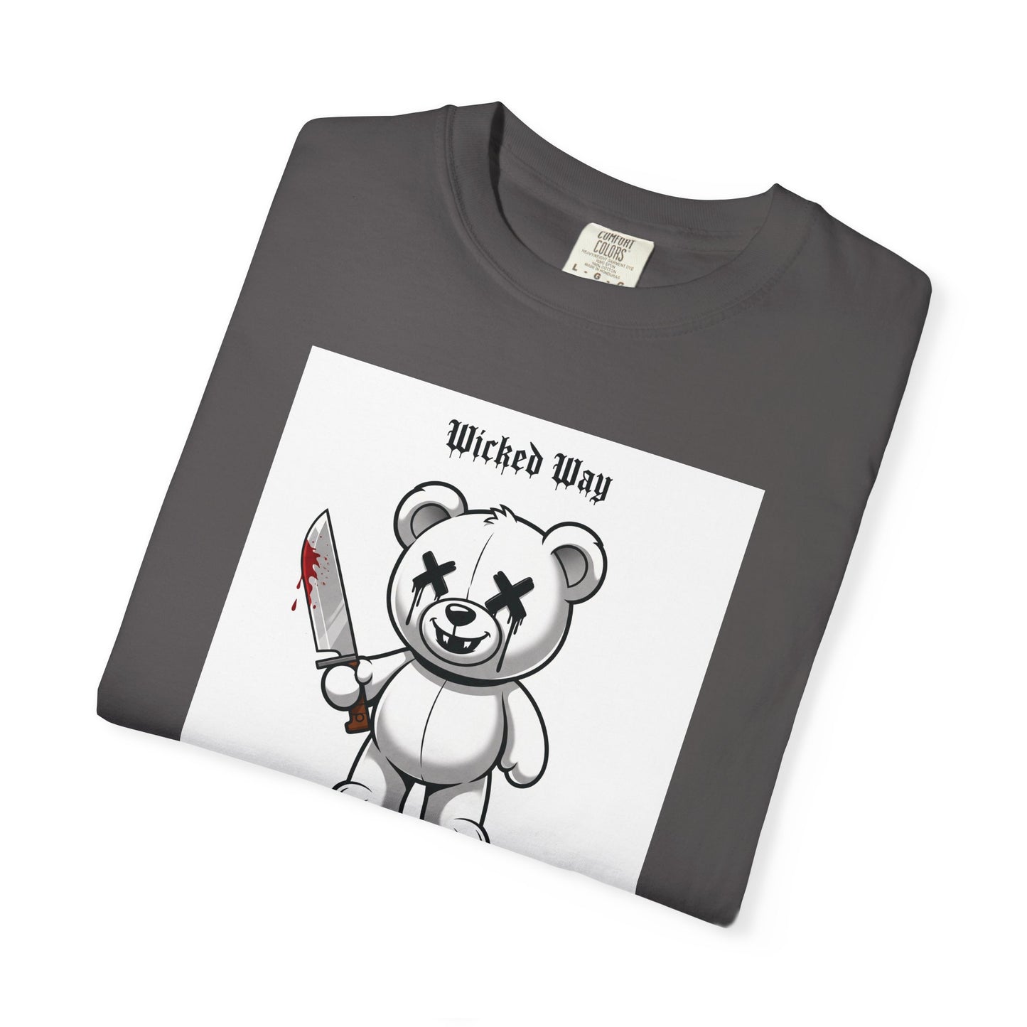 "Wicked Way" Machete Teddy 'Toothless' White Block Graphic T-Shirt