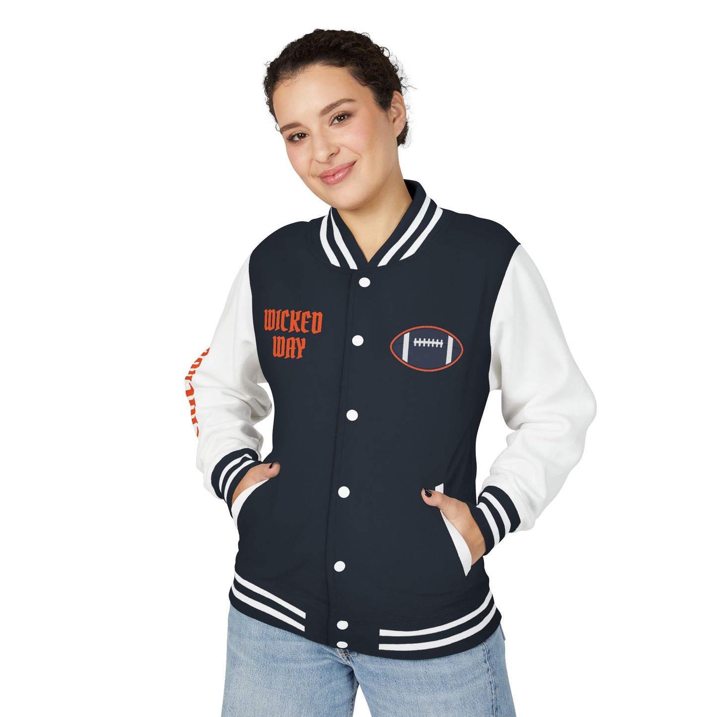 Navy Blue & White "Wicked Way" Chicago Deady Bear Football Heavyweight Letterman Jacket