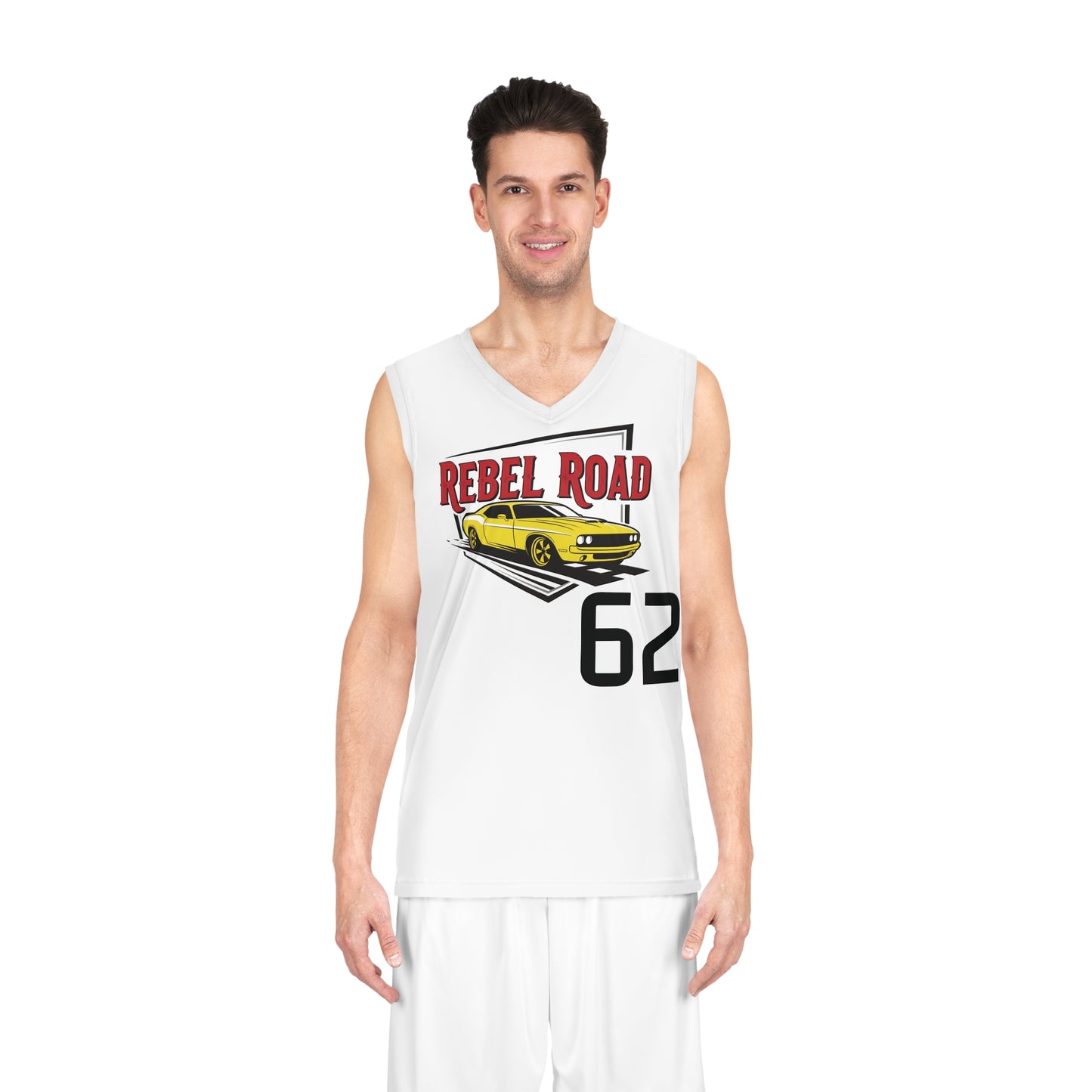 White "Rebel Road" #62 Let's Race Basketball Jersey
