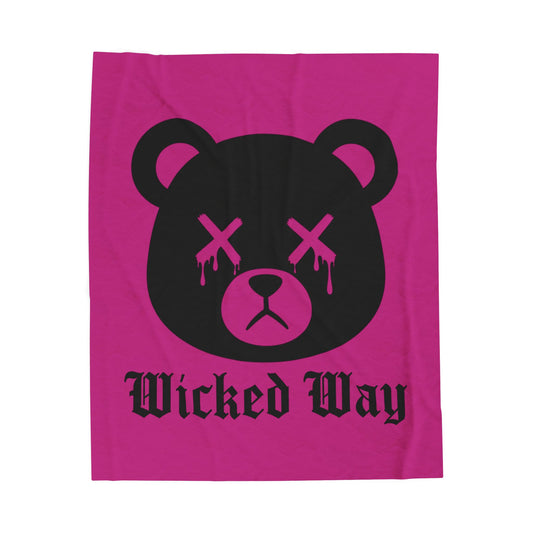 Pink "Wicked Way" Dead Bear Head Velveteen Plush Blanket