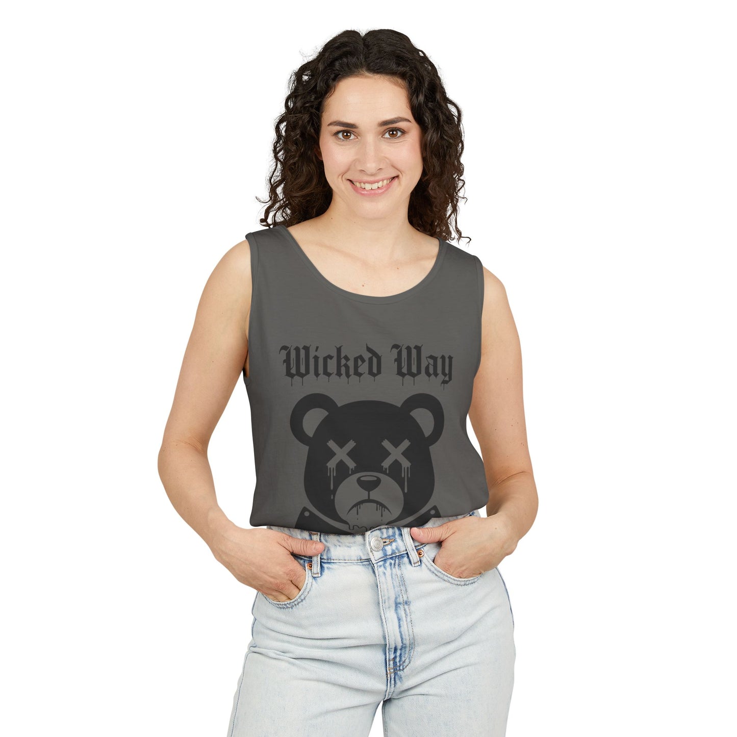 Limited Edition "Wicked Way" Drippy Bear Head Double Butcher Knife Tank Top