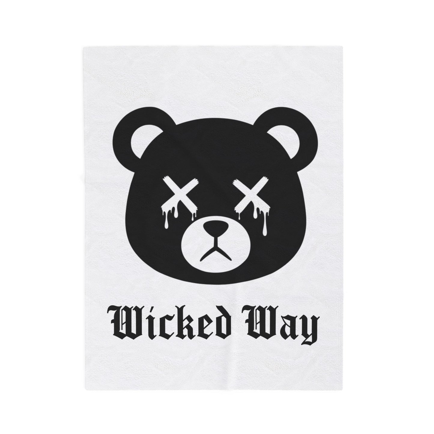 White "Wicked Way" Dead Bear Head Velveteen Plush Blanket