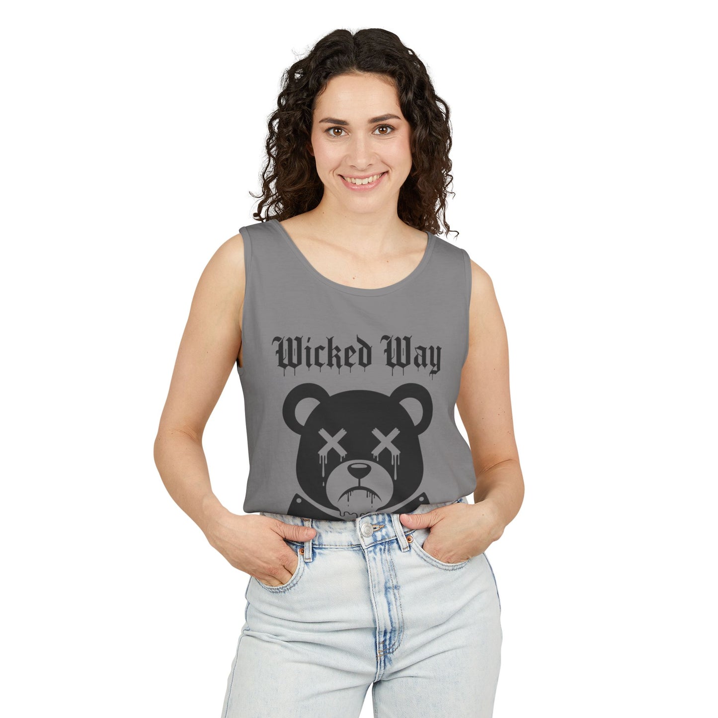 Limited Edition "Wicked Way" Drippy Bear Head Double Butcher Knife Tank Top