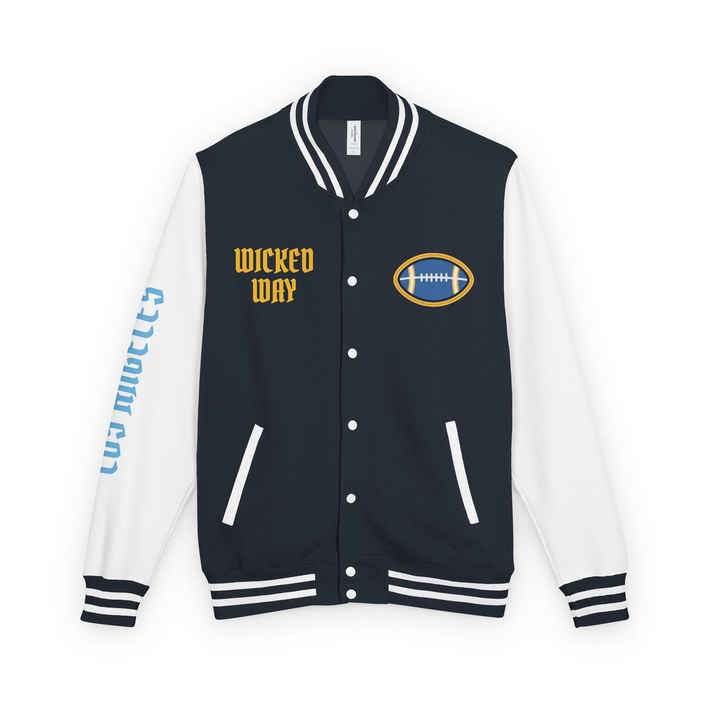 Navy Blue & White "Wicked Way" Los Angeles Deady Bear Football Heavyweight Letterman Jacket