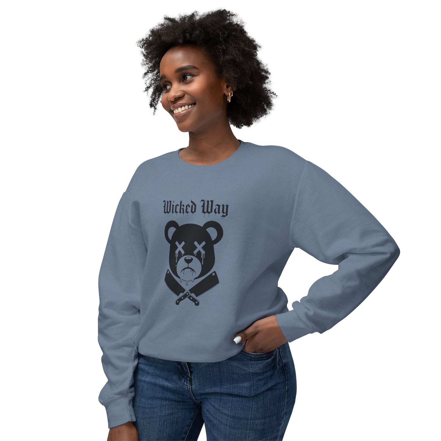 Limited Edition "Wicked Way" Drippy Bear Head Double Butcher Knife Lightweight Crewneck Sweatshirt (Multi Color Options)