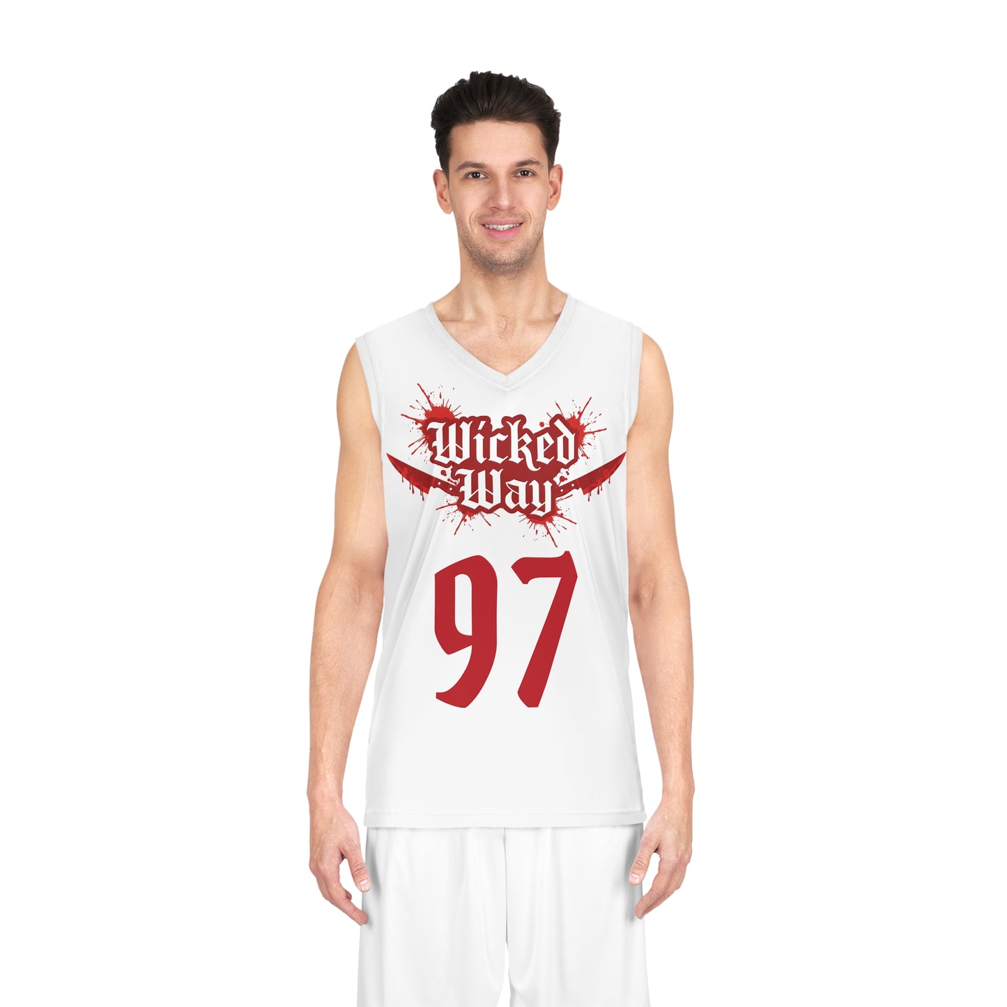 Red & White "Wicked Way" #97 Double Kitchen Knives Alt. Basketball Jersey