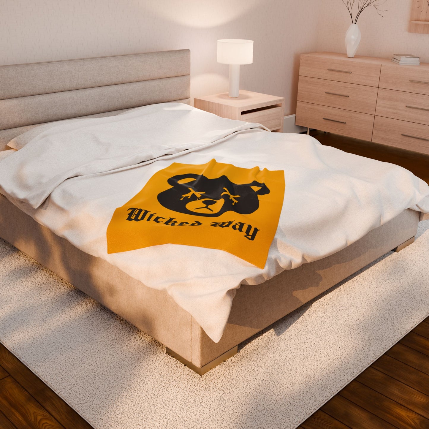Yellow "Wicked Way" Dead Bear Head Velveteen Plush Blanket