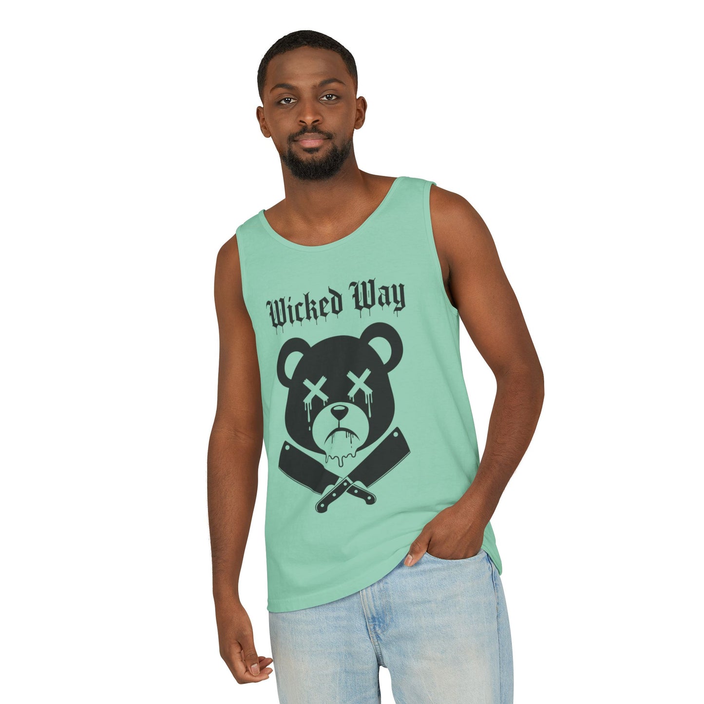 Limited Edition "Wicked Way" Drippy Bear Head Double Butcher Knife Tank Top