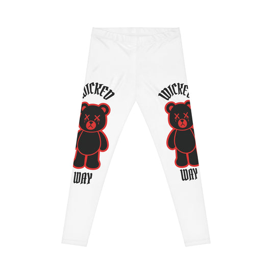 "Wicked Way" Deady Bear White, Red & Black Women's Casual Leggings