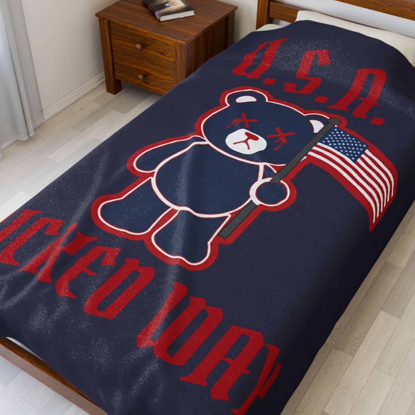 "Wicked Way" Nation Deady Bear U.S.A. Velveteen Plush Blanket