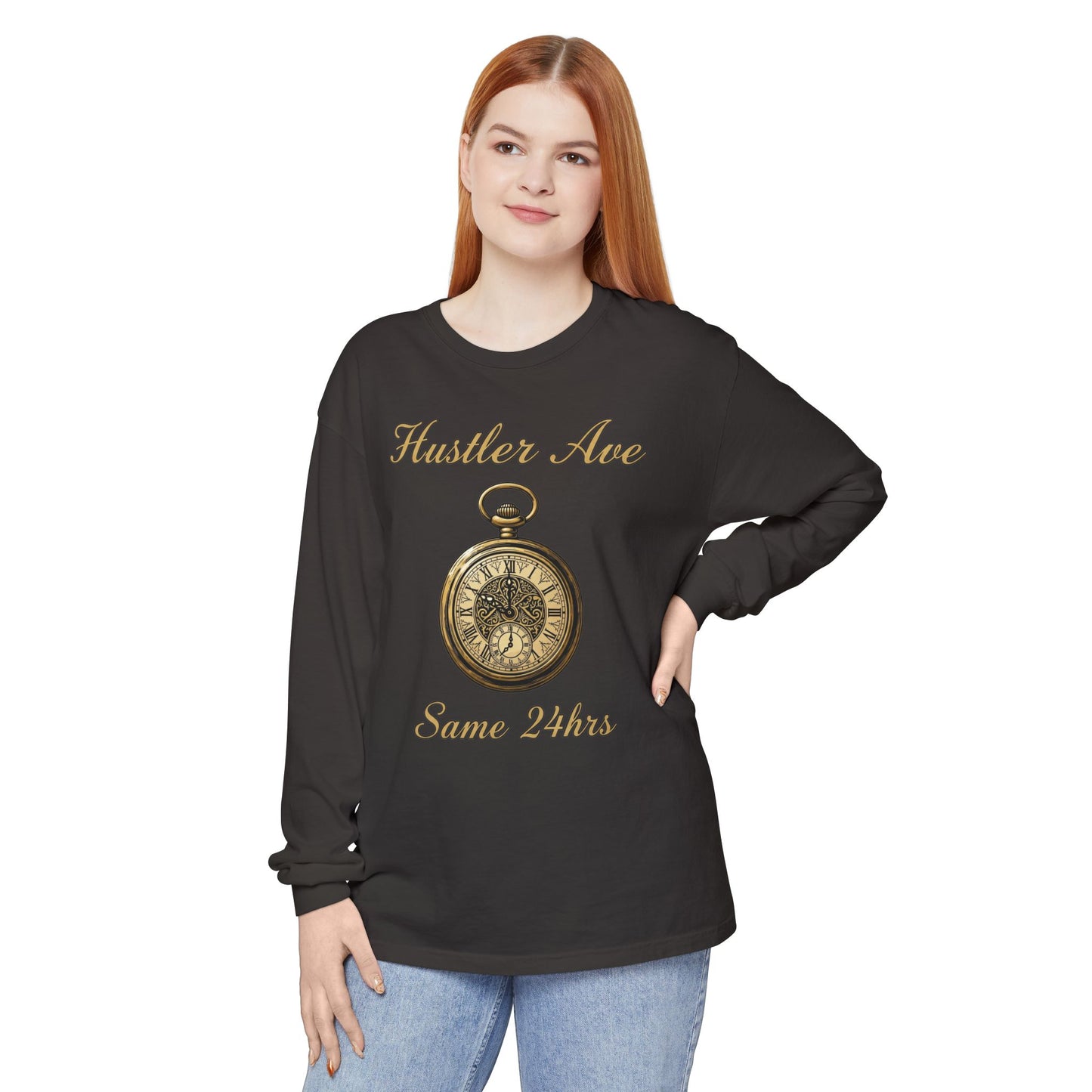 "Hustler Ave" Same 24Hrs Pocket Watch Long Sleeve Tee