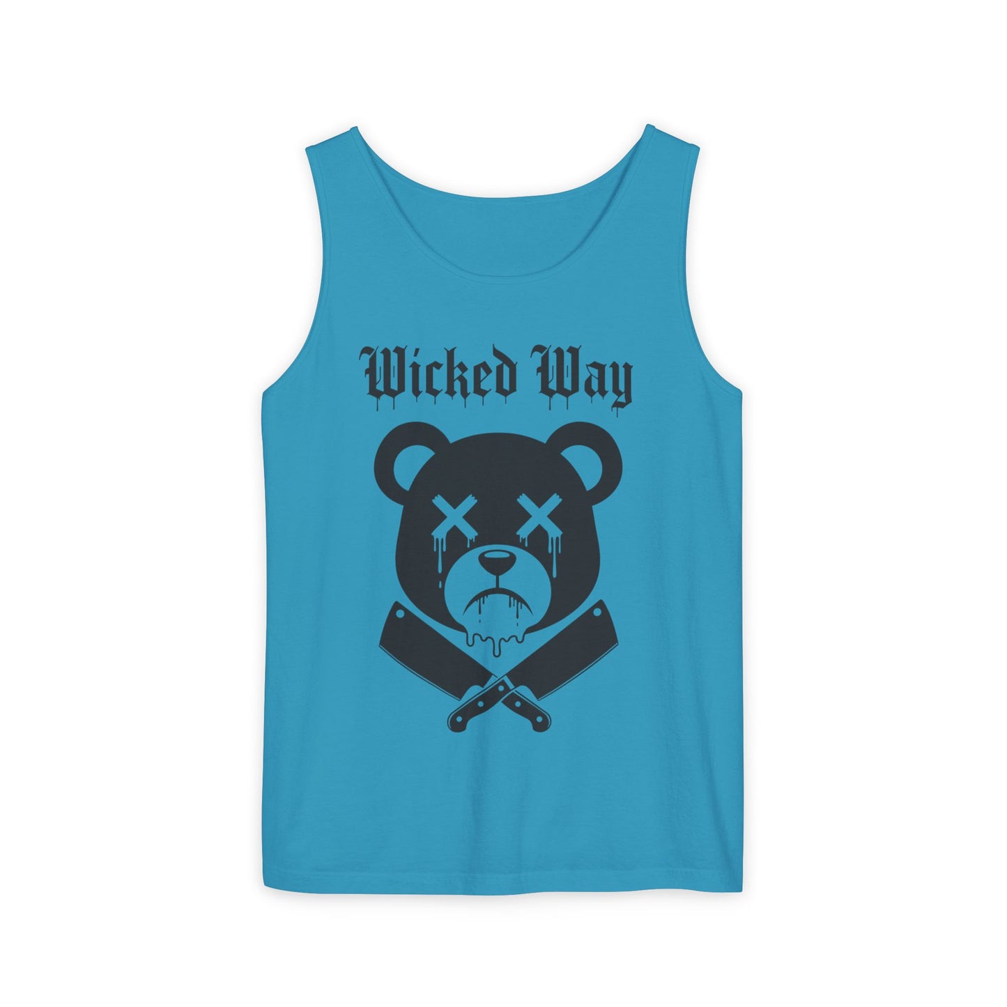 Limited Edition "Wicked Way" Drippy Bear Head Double Butcher Knife Tank Top