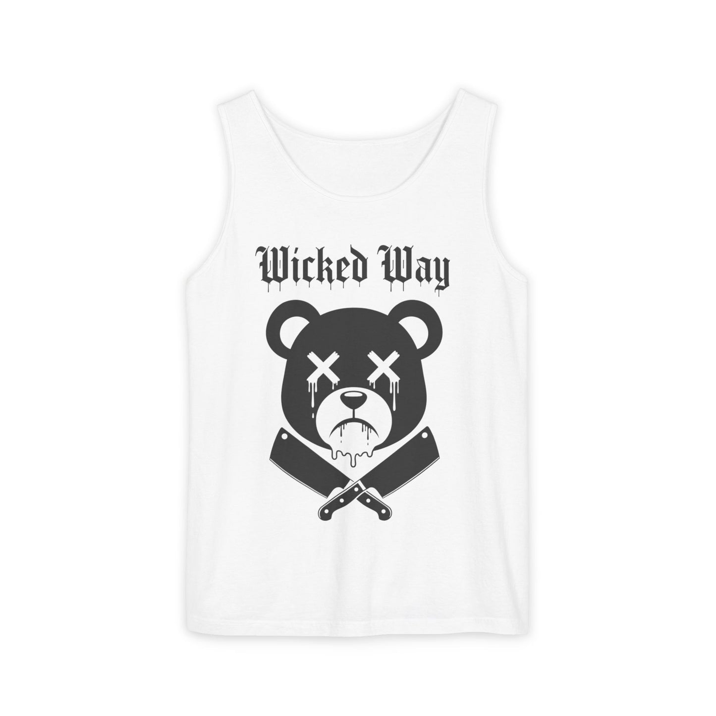 Limited Edition "Wicked Way" Drippy Bear Head Double Butcher Knife Tank Top